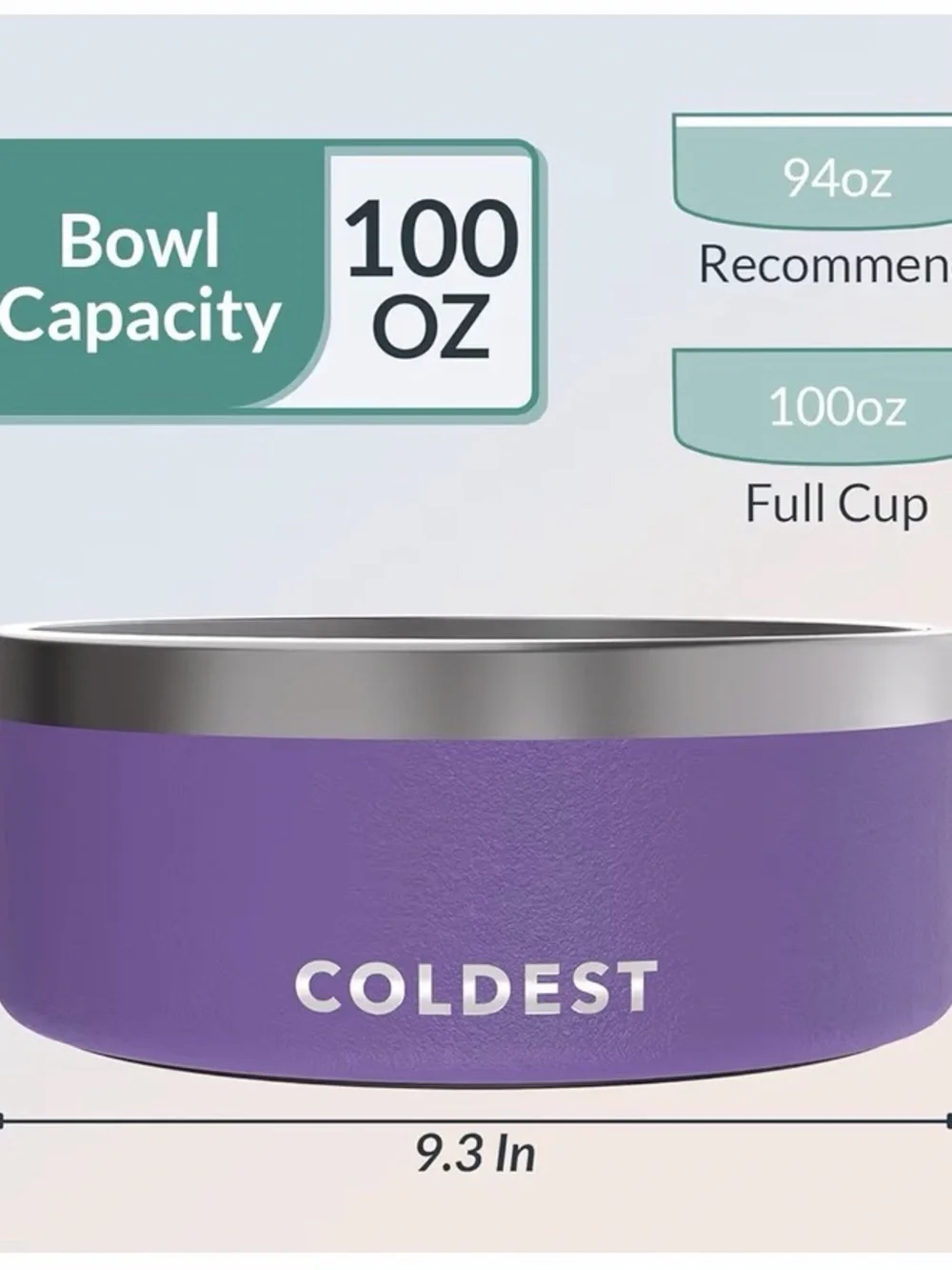 Purple Stainless Steel Dog Bowl — Non-Slip Pet Feeder